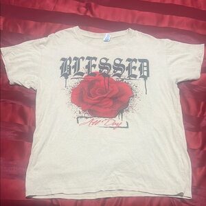 Blessed Graphic Tee with Red Rose